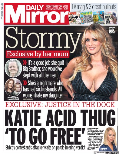 Daily Mirror Newspaper Front Page (UK) for 18 August 2018