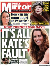 Daily Mirror (UK) Newspaper Front Page for 18 September 2012