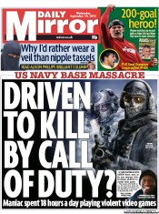 Daily Mirror Newspaper Front Page (UK) for 18 September 2013