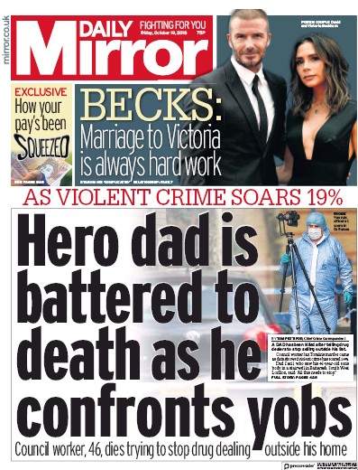 Daily Mirror Newspaper Front Page (UK) for 19 October 2018