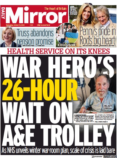 Daily Mirror Newspaper Front Page (UK) for 19 October 2022