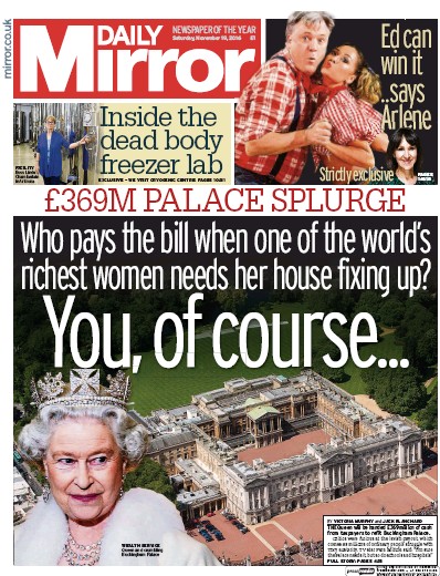 Daily Mirror Newspaper Front Page (UK) for 19 November 2016
