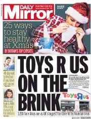 Daily Mirror (UK) Newspaper Front Page for 19 December 2017