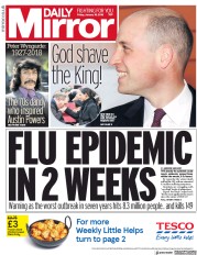 Daily Mirror (UK) Newspaper Front Page for 19 January 2018