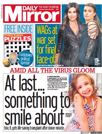 Daily Mirror Newspaper Front Page (UK) for 19 January 2021