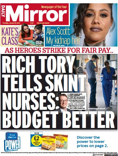 Daily Mirror Newspaper Front Page (UK) for 19 January 2023