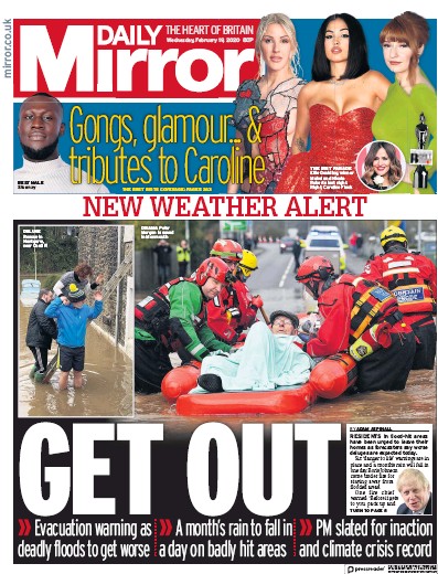 Daily Mirror Newspaper Front Page (UK) for 19 February 2020