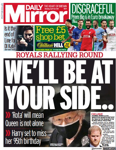 Daily Mirror Newspaper Front Page (UK) for 19 April 2021