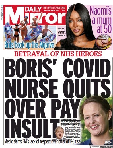 Daily Mirror Newspaper Front Page (UK) for 19 May 2021