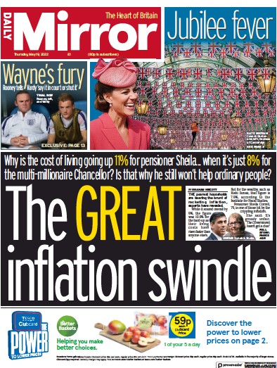 Daily Mirror Newspaper Front Page (UK) for 19 May 2022