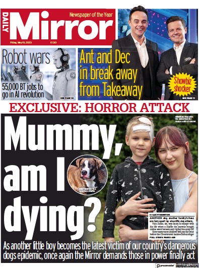 Daily Mirror Newspaper Front Page (UK) for 19 May 2023