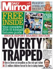 Daily Mirror (UK) Newspaper Front Page for 19 June 2014
