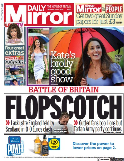 Daily Mirror Newspaper Front Page (UK) for 19 June 2021