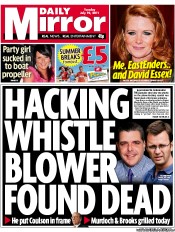 Daily Mirror Newspaper Front Page (UK) for 19 July 2011