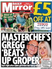 Daily Mirror Newspaper Front Page (UK) for 19 August 2013