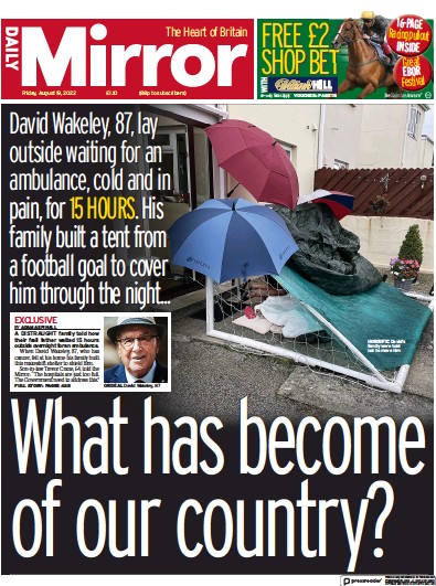 Daily Mirror Newspaper Front Page (UK) for 19 August 2022