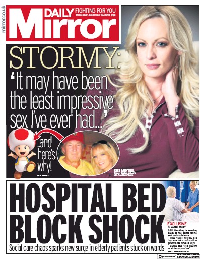 Daily Mirror Newspaper Front Page (UK) for 19 September 2018