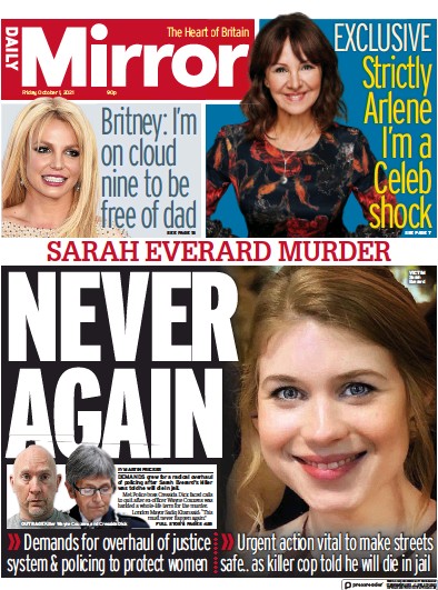 Daily Mirror Newspaper Front Page (UK) for 1 October 2021