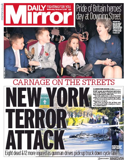 Daily Mirror Newspaper Front Page (UK) for 1 November 2017