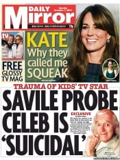 Daily Mirror (UK) Newspaper Front Page for 1 December 2012
