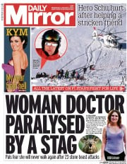 Daily Mirror Newspaper Front Page (UK) for 1 January 2014