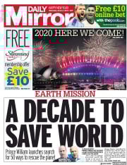 Daily Mirror (UK) Newspaper Front Page for 1 January 2020