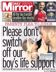Daily Mirror (UK) Newspaper Front Page for 1 February 2018