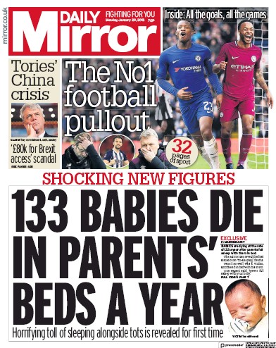Daily Mirror Newspaper Front Page (UK) for 1 February 2018