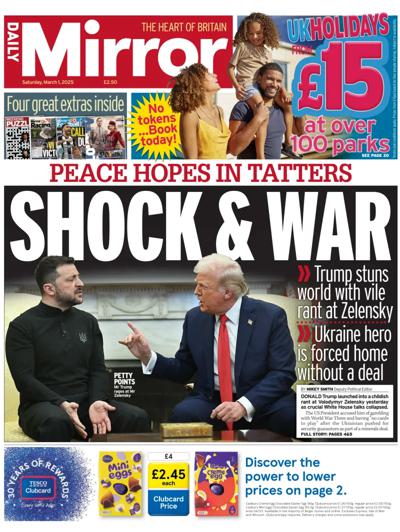 Daily Mirror Newspaper Front Page (UK) for 1 March 2025