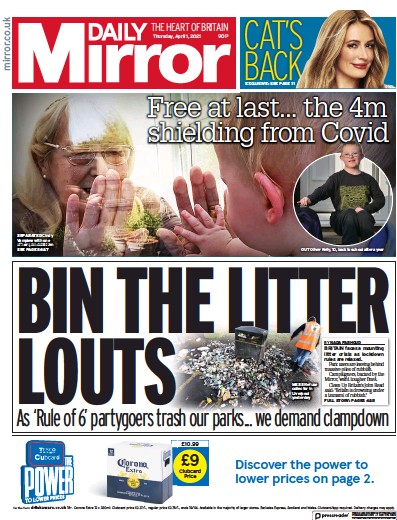 Daily Mirror Newspaper Front Page (UK) for 1 April 2021