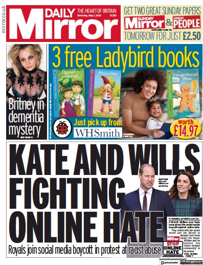 Daily Mirror Newspaper Front Page (UK) for 1 May 2021