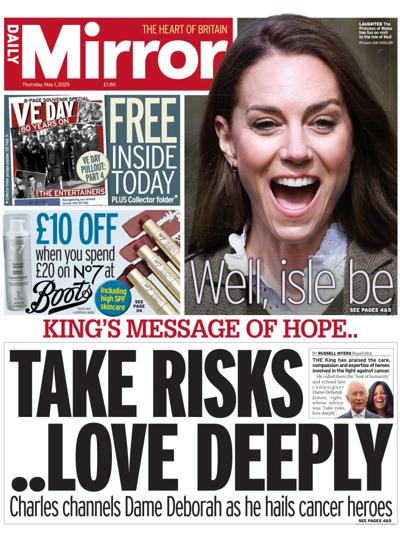 Daily Mirror Newspaper Front Page (UK) for 1 May 2025