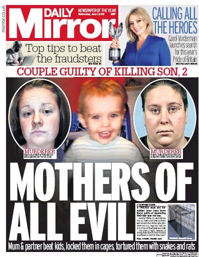 Daily Mirror Newspaper Front Page (UK) for 1 June 2016
