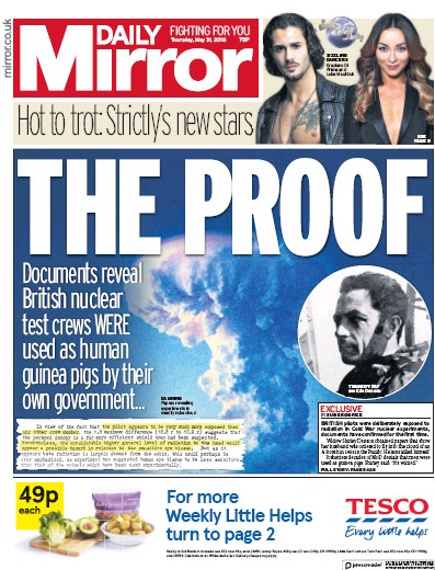 Daily Mirror Newspaper Front Page (UK) for 1 June 2018