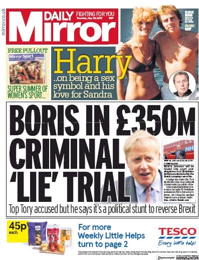 Daily Mirror Newspaper Front Page (UK) for 1 June 2019