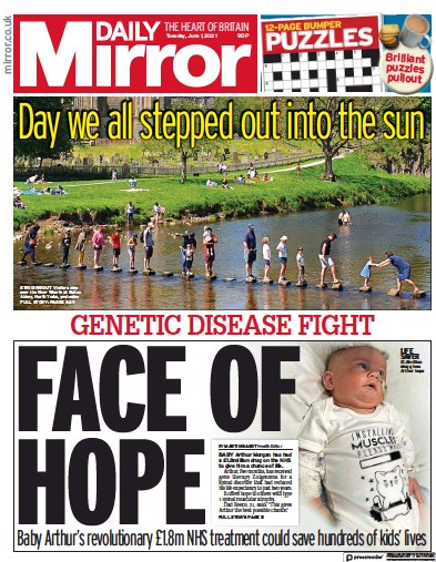 Daily Mirror Newspaper Front Page (UK) for 1 June 2021