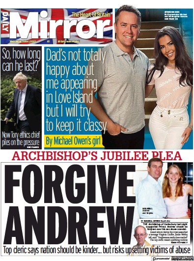 Daily Mirror Newspaper Front Page (UK) for 1 June 2022