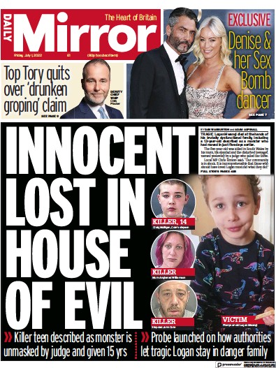 Daily Mirror Newspaper Front Page (UK) for 1 July 2022
