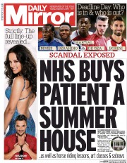 Daily Mirror Newspaper Front Page (UK) for 1 September 2015