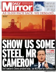 Daily Mirror (UK) Newspaper Front Page for 20 October 2015
