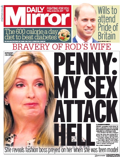 Daily Mirror Newspaper Front Page (UK) for 20 October 2017