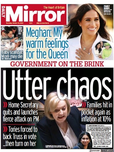 Daily Mirror Newspaper Front Page (UK) for 20 October 2022