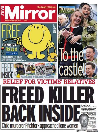 Daily Mirror Newspaper Front Page (UK) for 20 November 2021