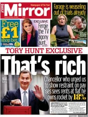 Daily Mirror front page for 20 November 2023