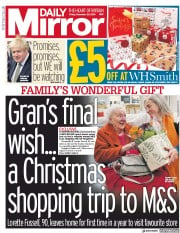 Daily Mirror (UK) Newspaper Front Page for 20 December 2019
