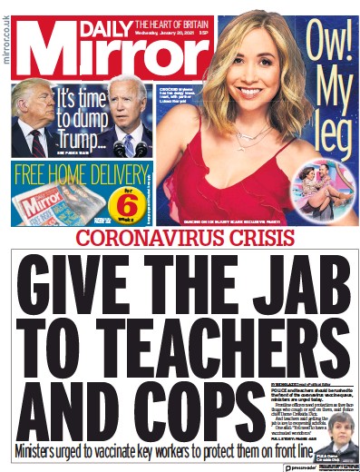 Daily Mirror Newspaper Front Page (UK) for 20 January 2021
