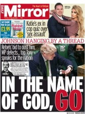 Daily Mirror front page for 20 January 2022