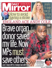 Daily Mirror (UK) Newspaper Front Page for 20 February 2018