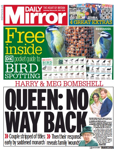 Daily Mirror Newspaper Front Page (UK) for 20 February 2021