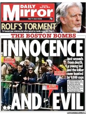 Daily Mirror Newspaper Front Page (UK) for 20 April 2013